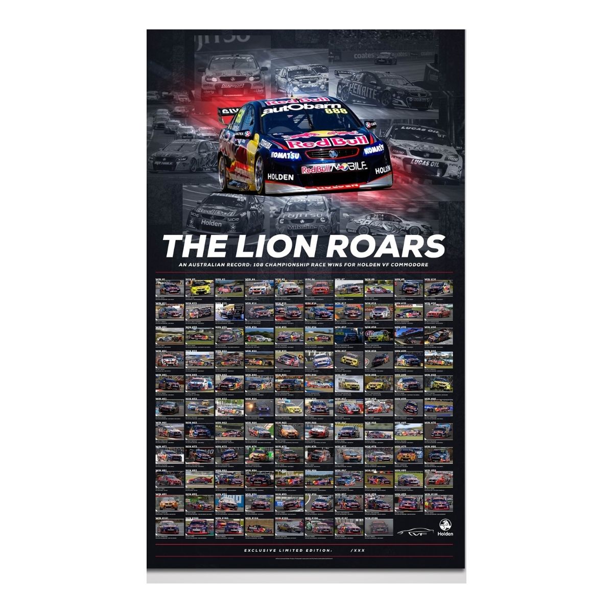 The Lion Roars: 108 Championship Race Wins For Holden VF Commodore Photographic Unframed Print